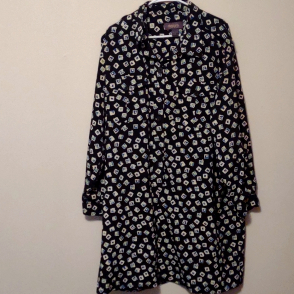 Lane Bryant EUC Tunic Blouse Pattern Button Up Collared Black Designer 18/20